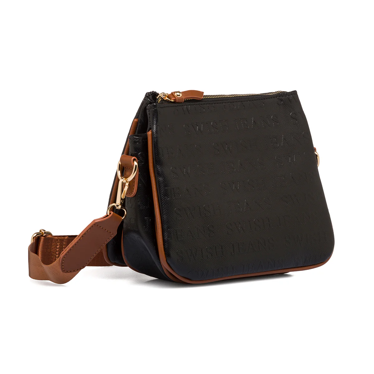 Borsa a tracolla nera da donna con stampa monogramma Swish Jeans - Image 3