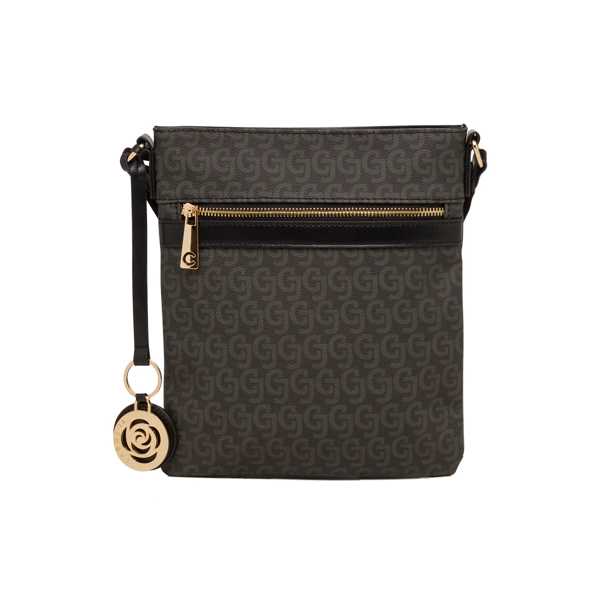 Borsa a tracolla nera da donna con zip e monogramma Carrera Audrey