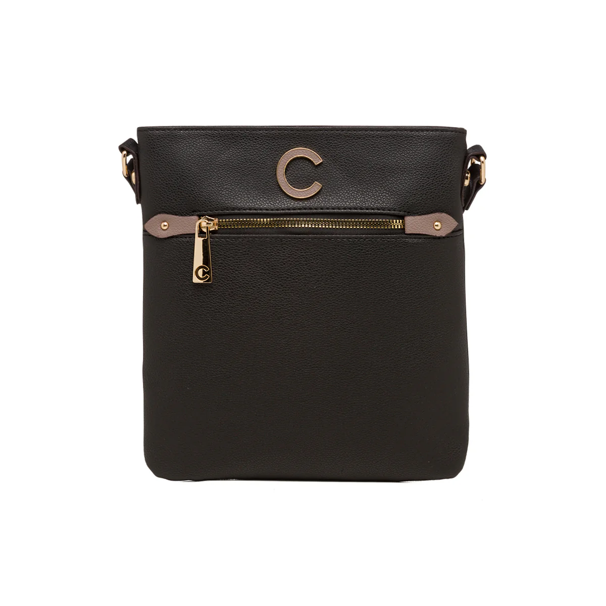 Borsa a tracolla nera da donna con zip frontale Carrera First