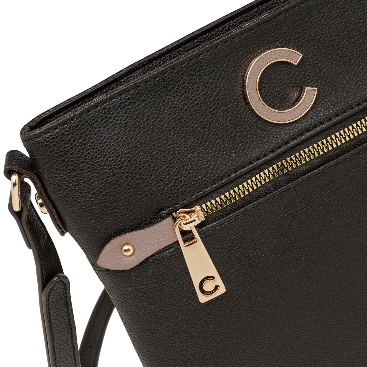 Borsa a tracolla nera da donna con zip frontale Carrera First - Image 3