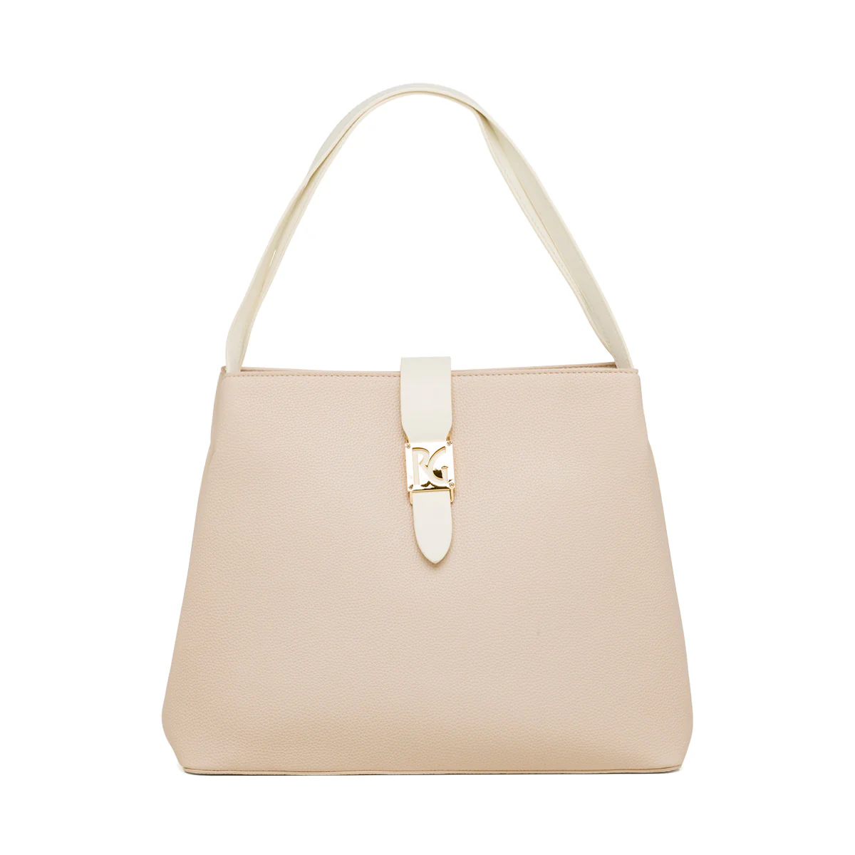 Borsa a tracolla nude da donna con logo frontale in metallo Romeo Gigli Milano Wanda