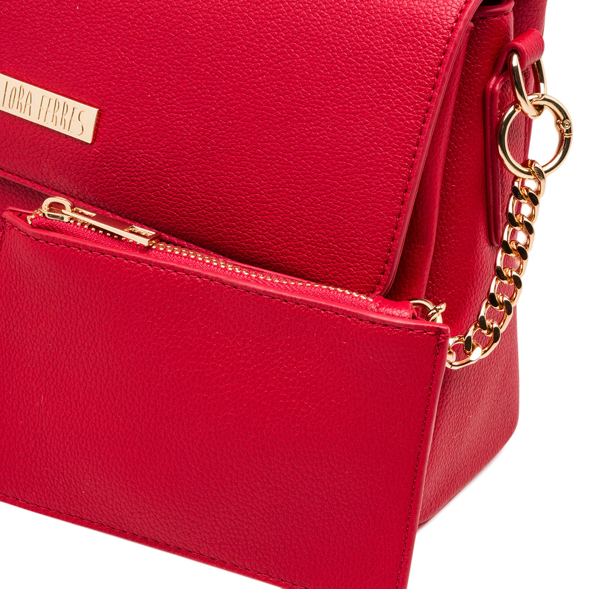 Borsa a tracolla rossa da Donna con logo in metallo Lora Ferres - Image 4