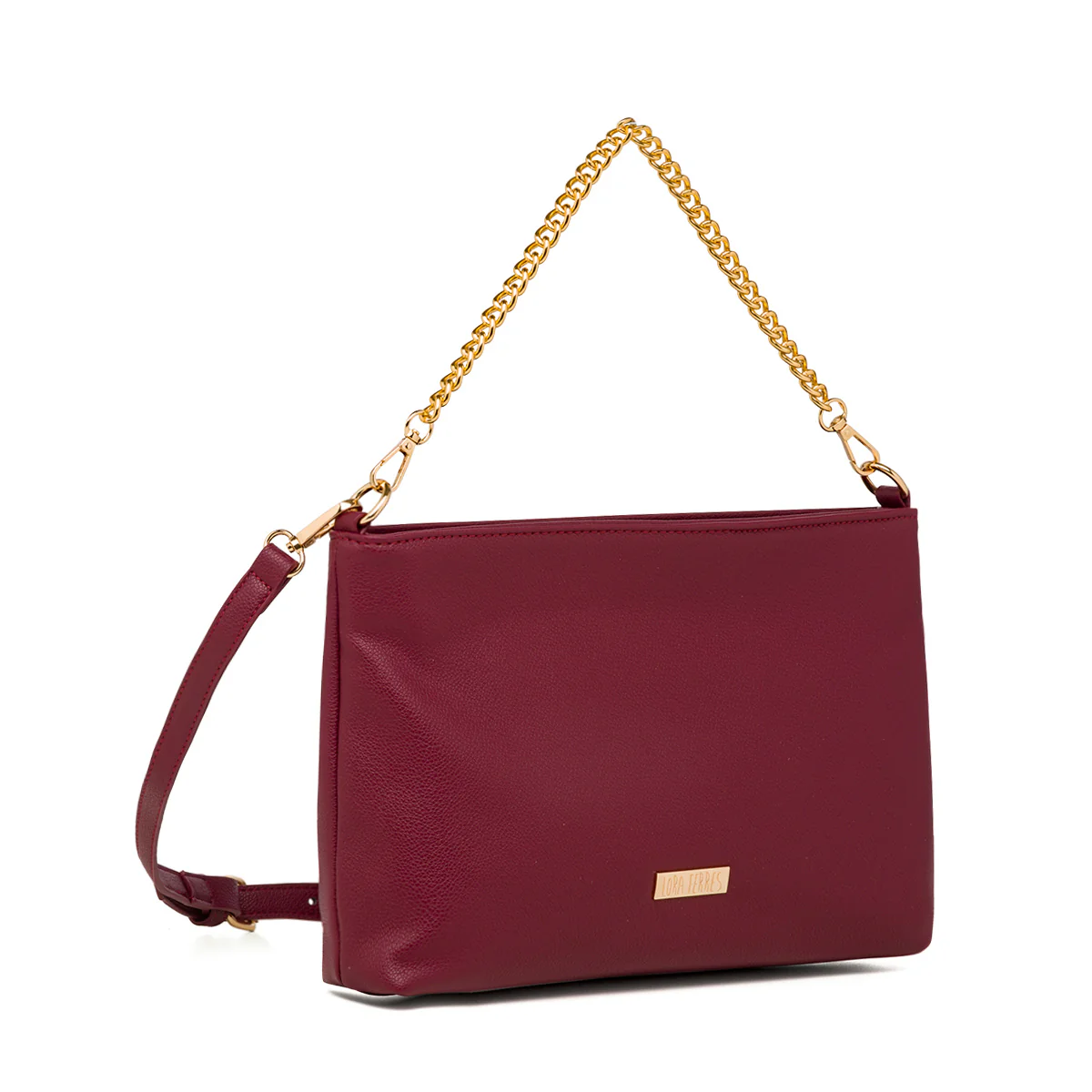 Borsa a tracolla rosso bordeaux da donna con catena Lora Ferres - Image 2