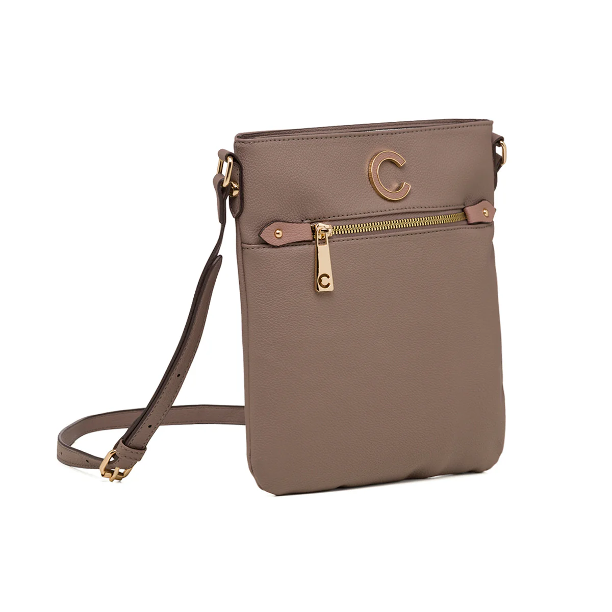 Borsa a tracolla taupe da donna con zip frontale Carrera First - Image 2