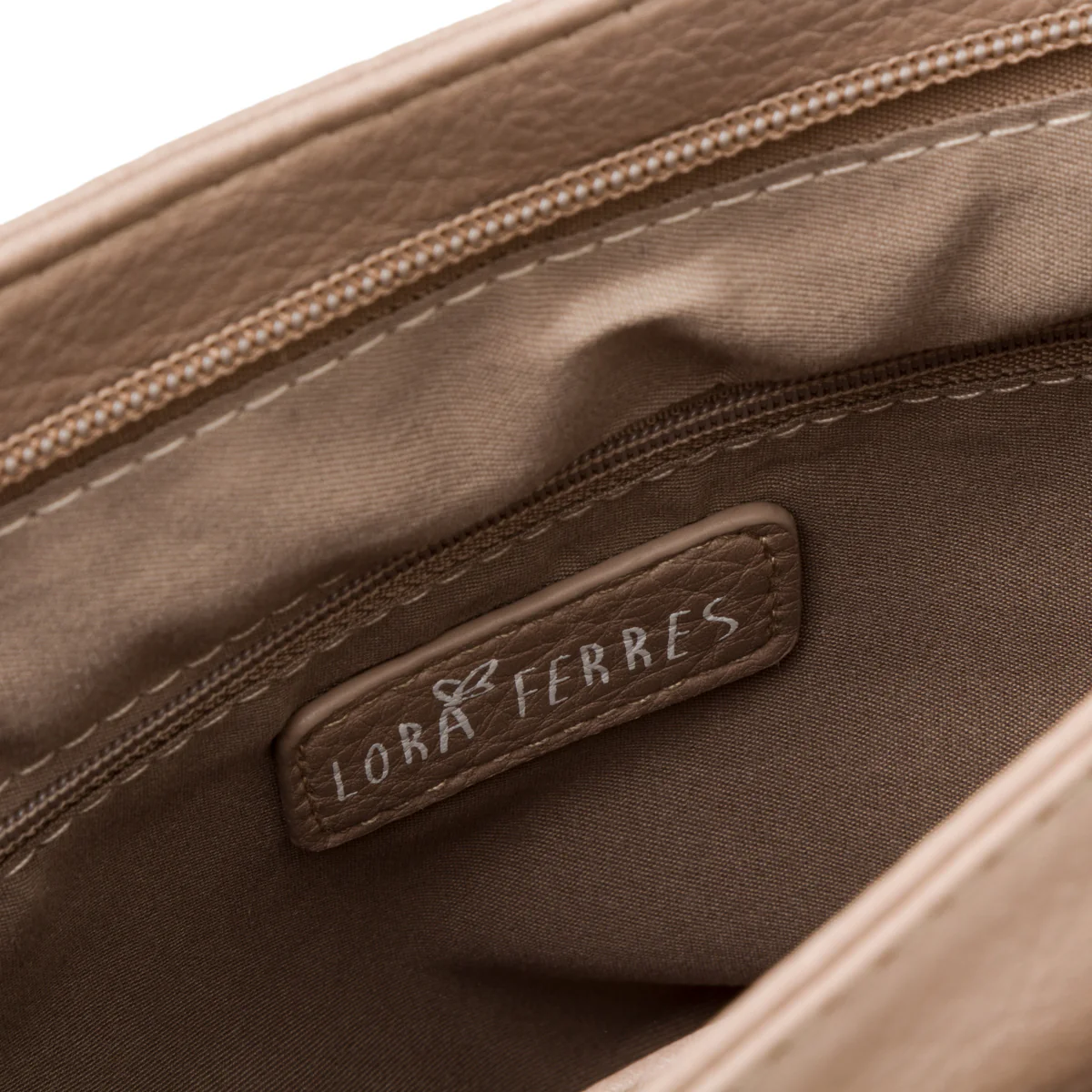 Borsa a tracolla taupe da donna con zip frontale Lora Ferres - Image 5