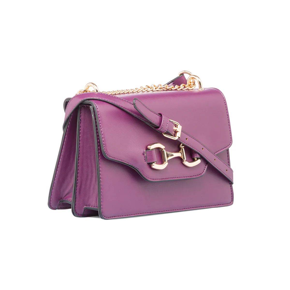 Borsa a tracolla viola da donna con morsetto dorato Lora Ferres - Image 2
