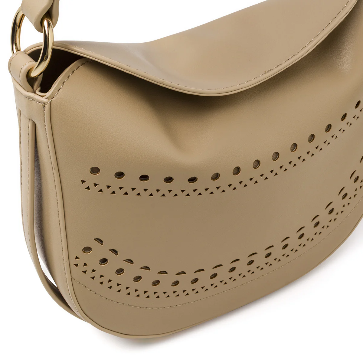 Borsa da donna beige con motivo traforato e tracolla Lora Ferres - Image 4