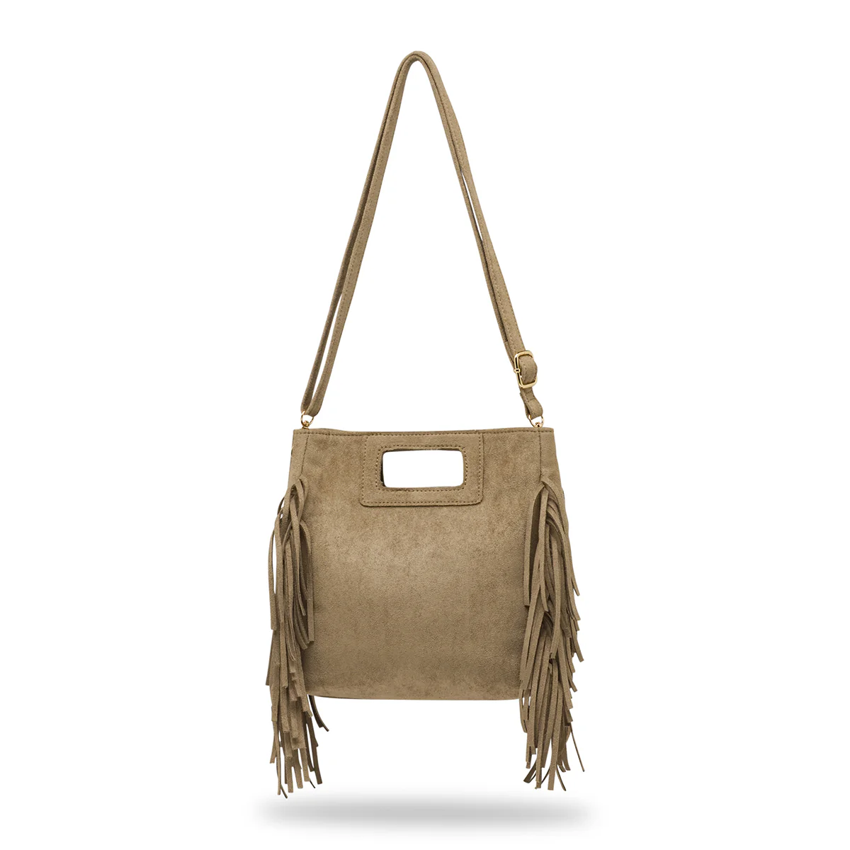 Borsa da Donna color taupe effetto scamosciato con frange Lora Ferres