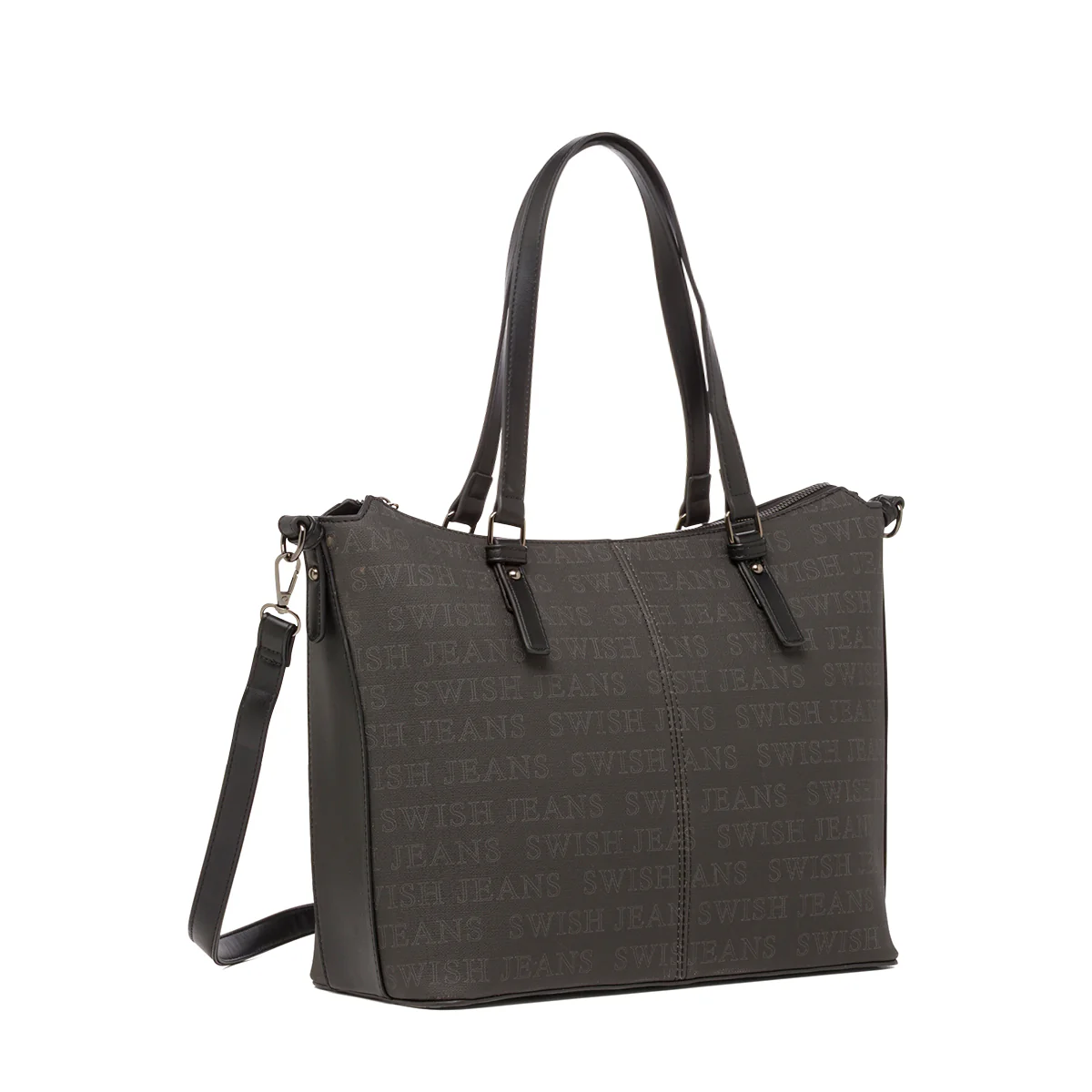 Borsa da Donna Nera con Logo All Over Swish Jeans - Image 3