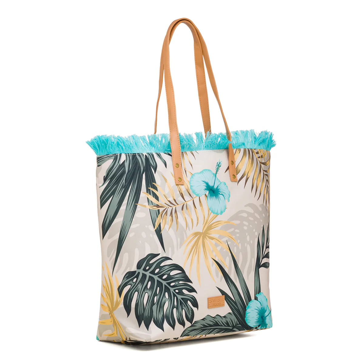 Borsa da mare donna fantasia fiori e foglie azzurra e verde Swish Jeans - Image 2