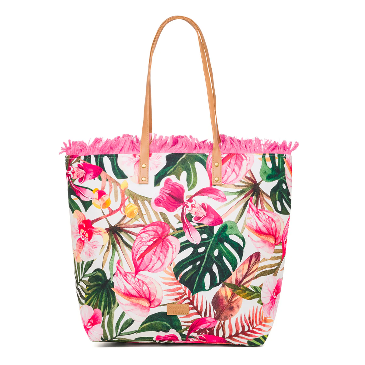 Borsa da mare donna fantasia fiori e foglie rosa e verde Swish Jeans - Image 4