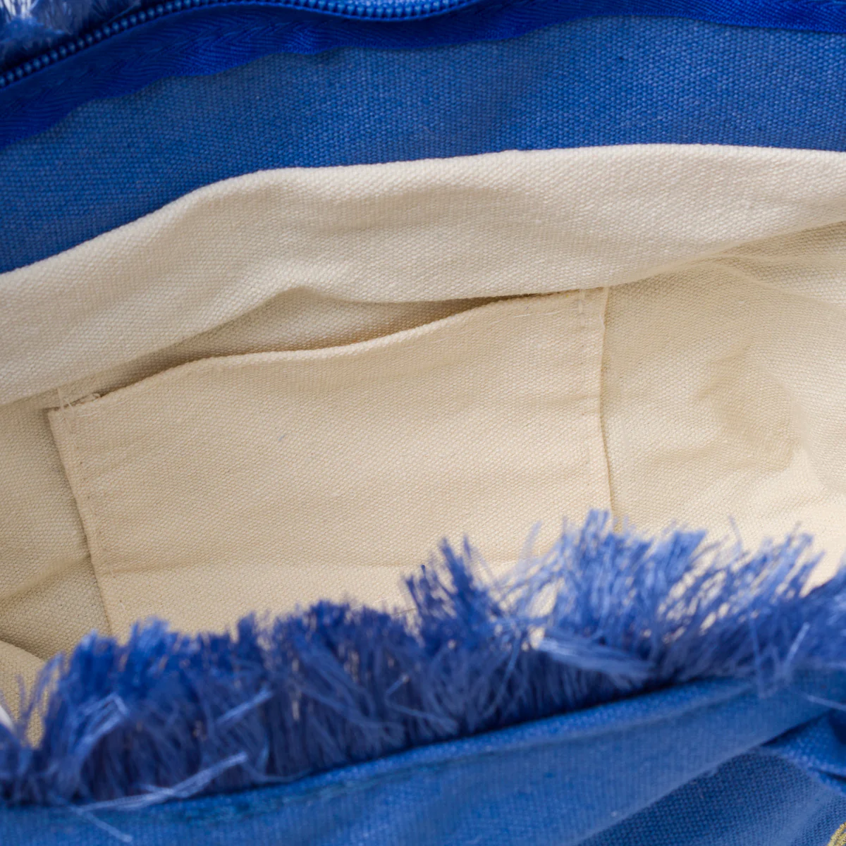 Borsa da mare Donna in tessuto Azzurro con frange Ironie - Image 4