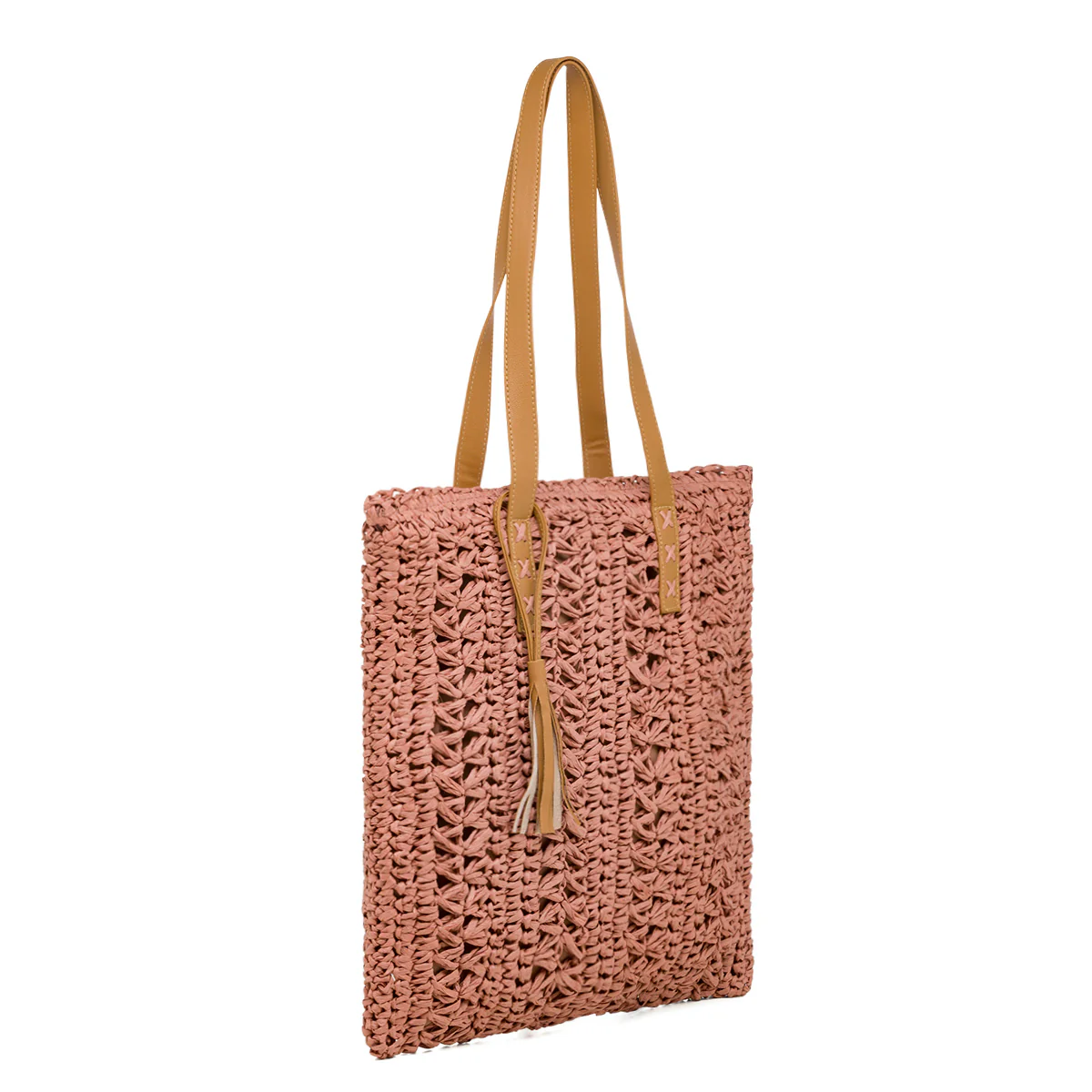 Borsa da mare donna rosa antico effetto paglia Lora Ferres - Image 2