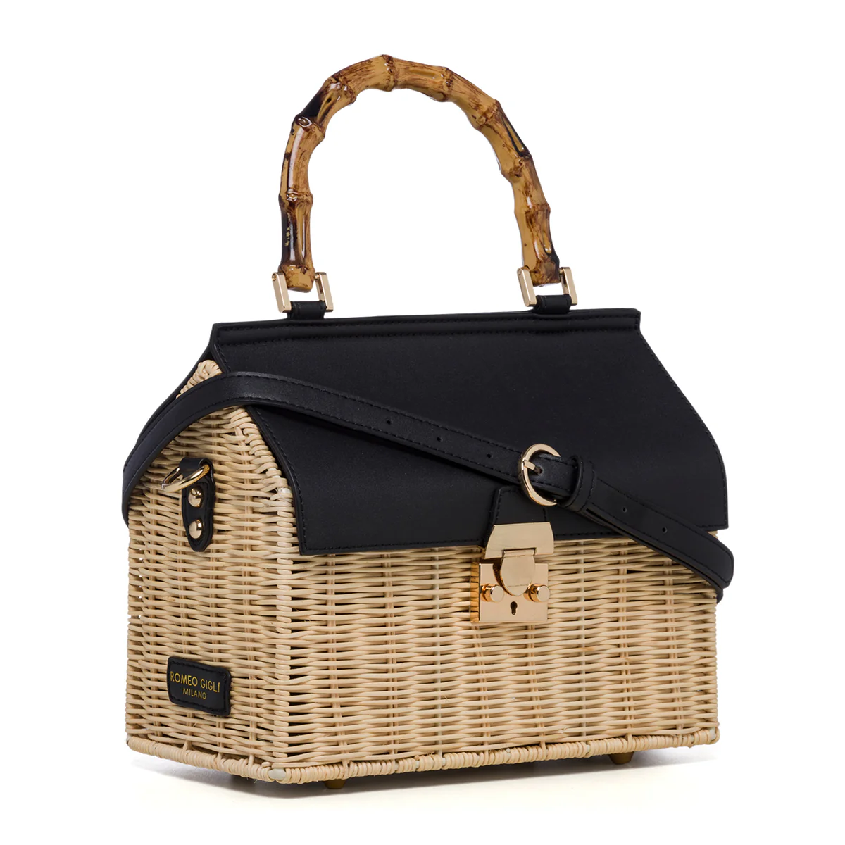 Borsa da mare nera e beige effetto paglia Romeo Gigli Areba - Image 2