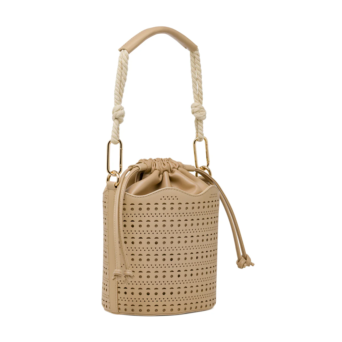 Borsa donna beige Lora Ferres a secchiello traforata e coulisse - Image 2