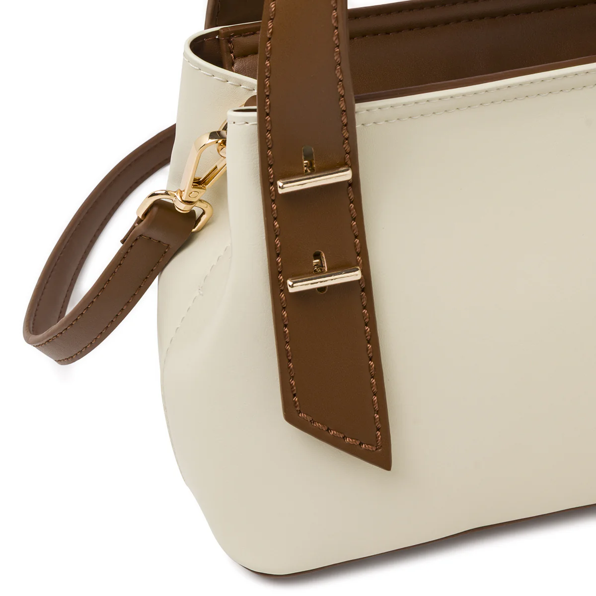 Borsa Donna Bianca a mano con manici marroni Lora Ferres - Image 4