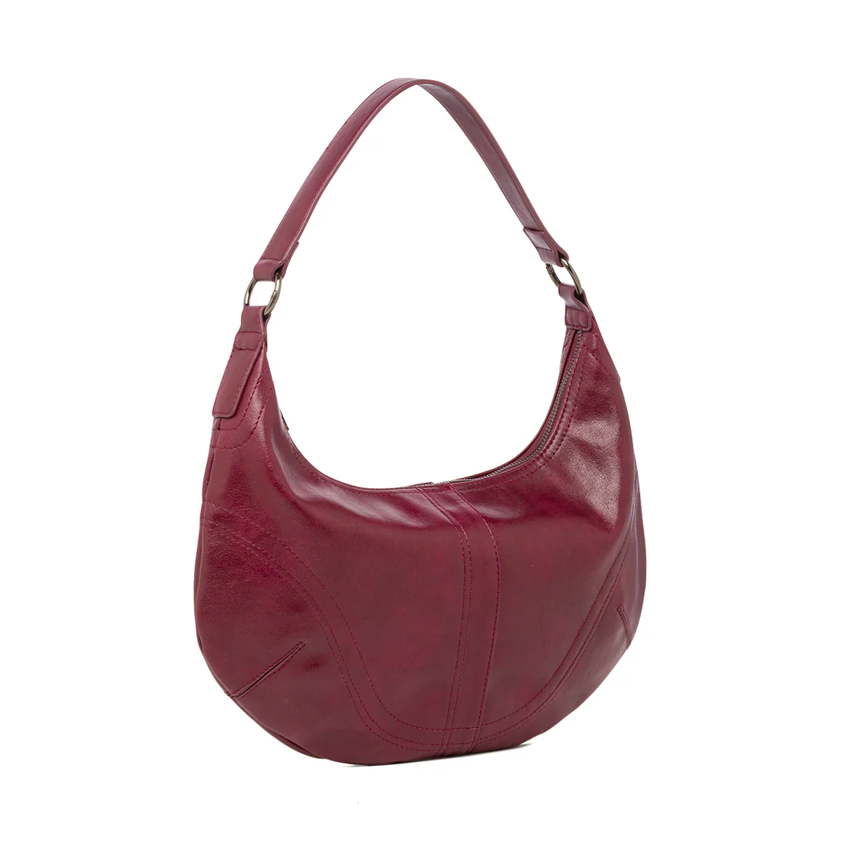 Borsa hobo bordeaux da donna con cuciture decorative e logo Lora Ferres - Image 2