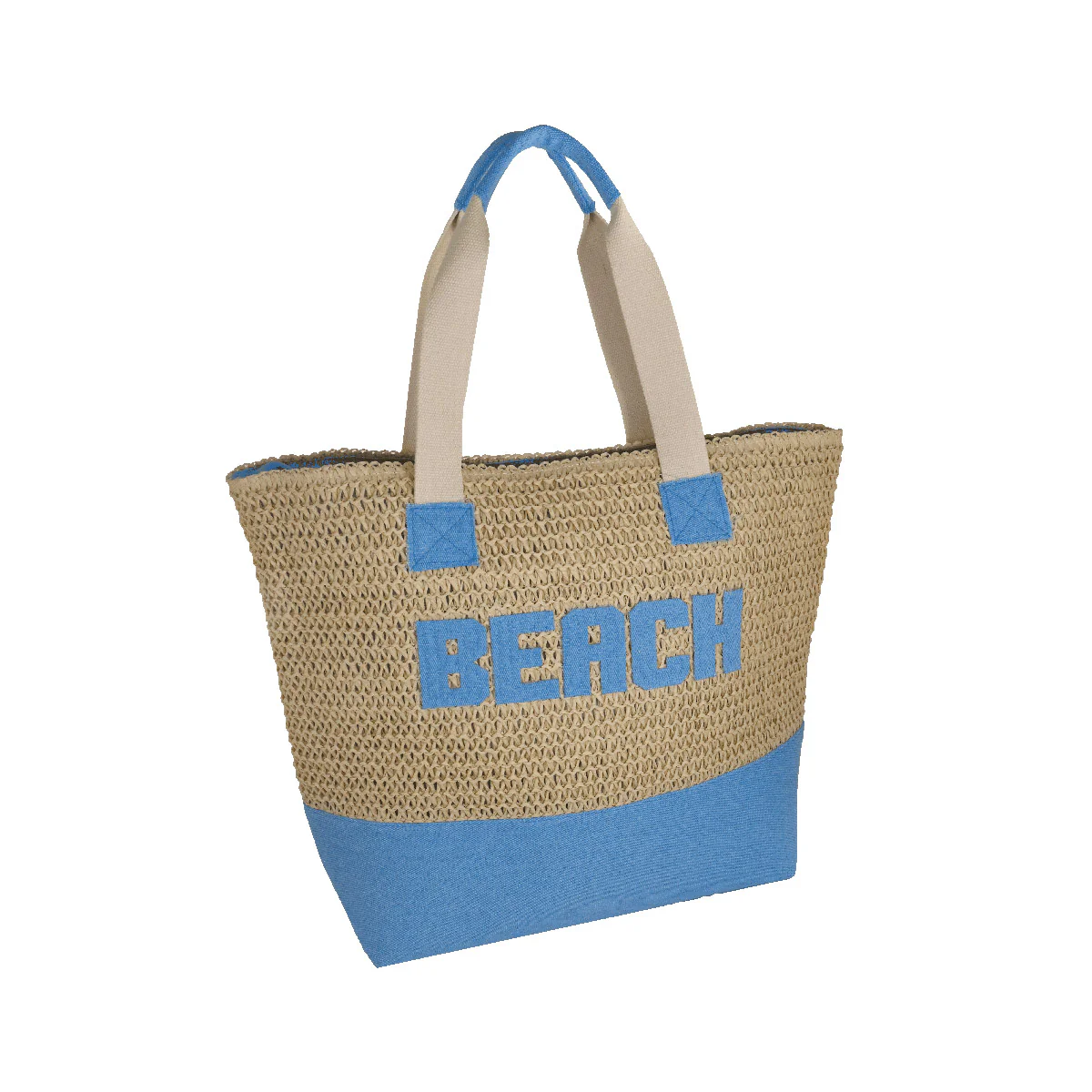 Borsa mare azzurra effetto rafia da Donna con scritta BEACH Camomilla Milano