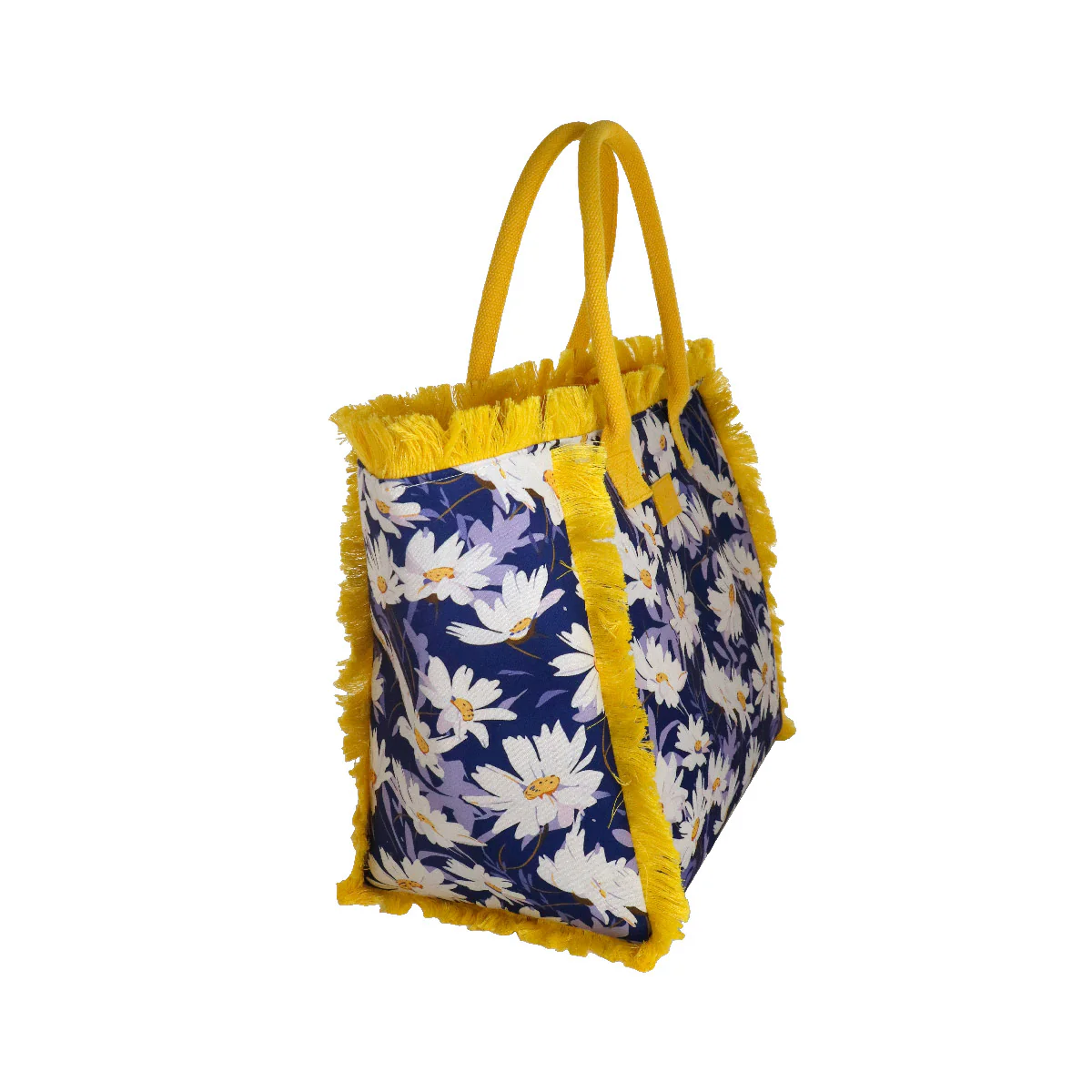 Borsa mare blu con fiori e frange gialle da Donna Camomilla Milano - Image 3
