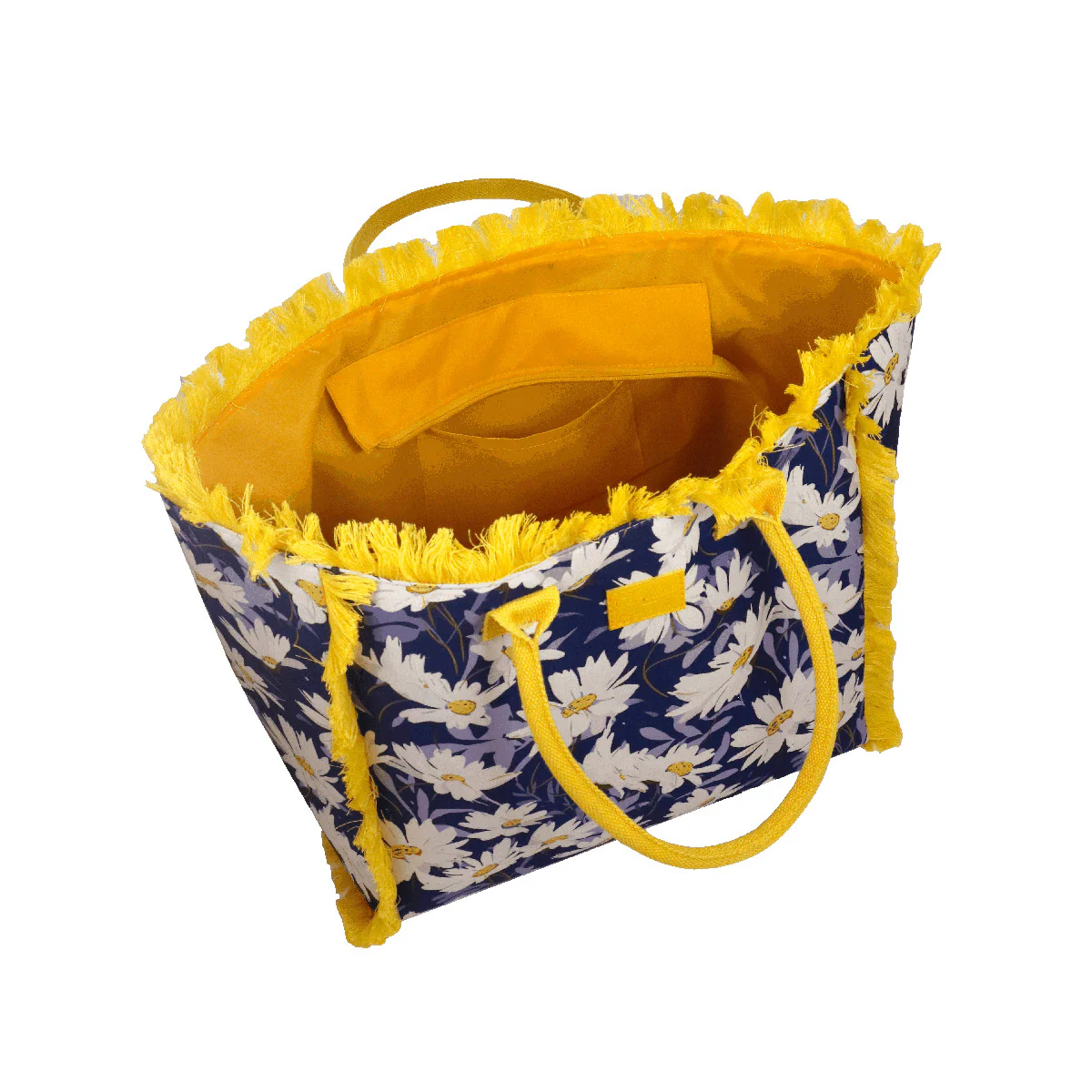 Borsa mare blu con fiori e frange gialle da Donna Camomilla Milano - Image 4