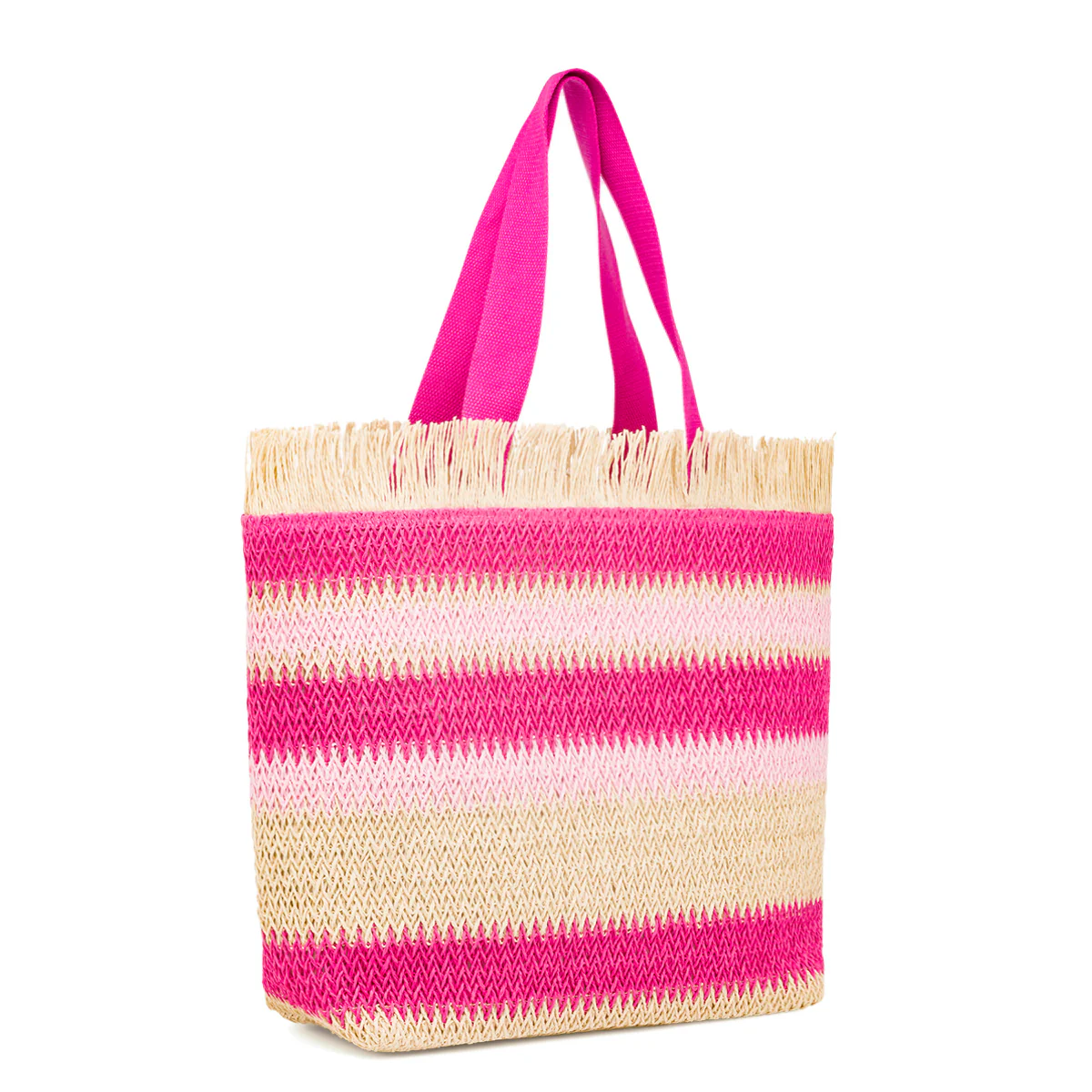 Borsa Mare da Donna in Rafia da Donna a Righe Rosa con Frange Lora Ferres On The Beach - Image 2
