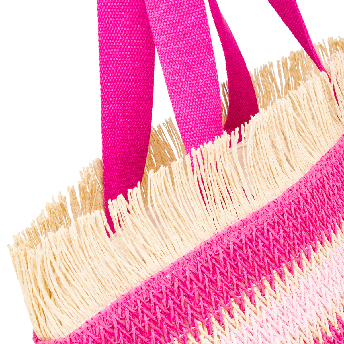 Borsa Mare da Donna in Rafia da Donna a Righe Rosa con Frange Lora Ferres On The Beach - Image 3