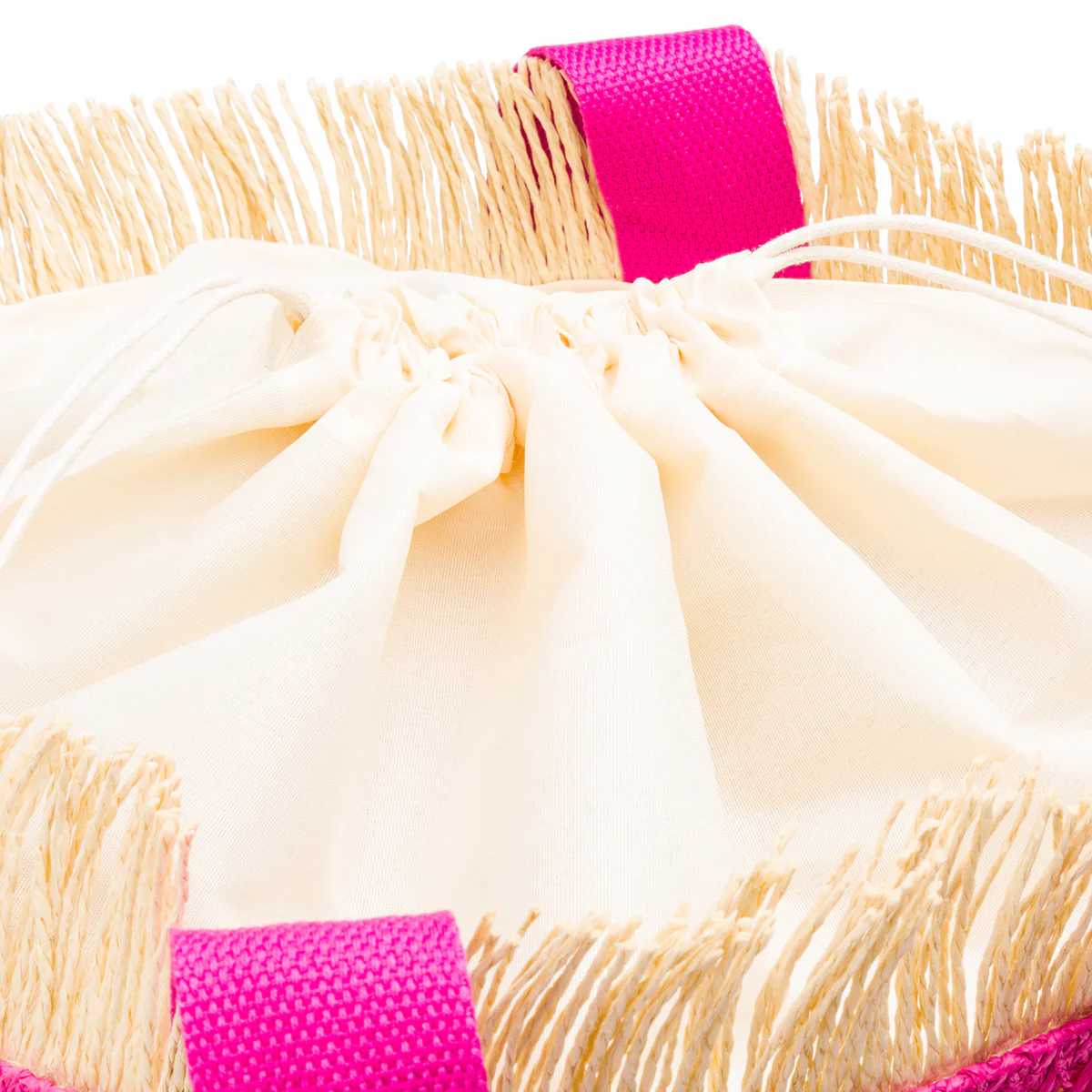 Borsa Mare da Donna in Rafia da Donna a Righe Rosa con Frange Lora Ferres On The Beach - Image 4