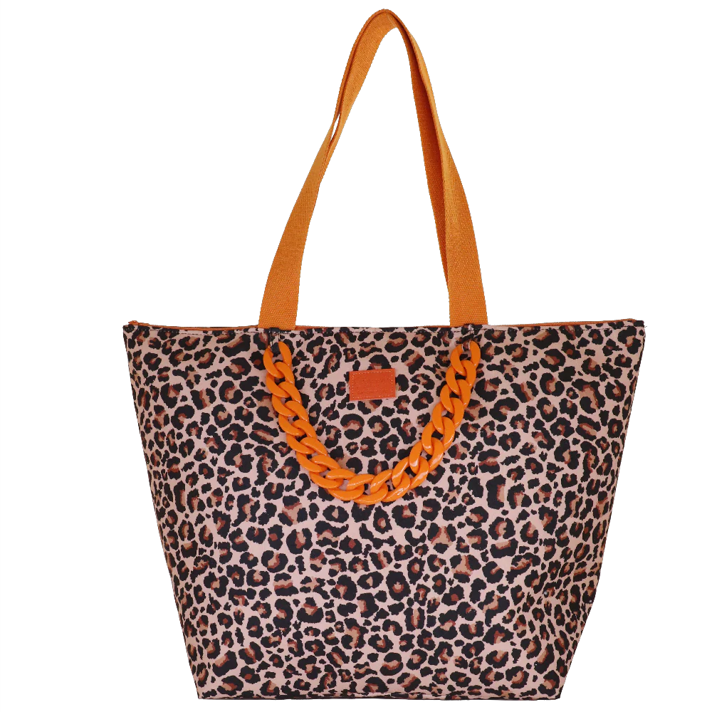 Borsa mare da Donna leopardata con dettagli arancioni Camomilla Milano