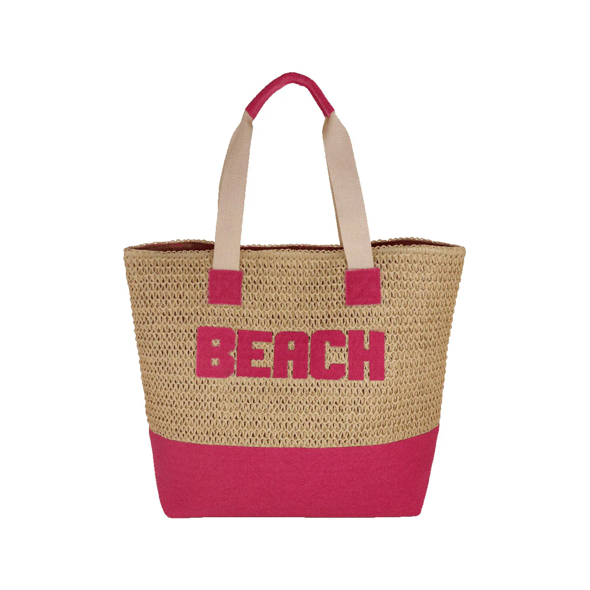 Borsa mare fucsia effetto rafia da Donna con scritta BEACH Camomilla Milano - Image 2