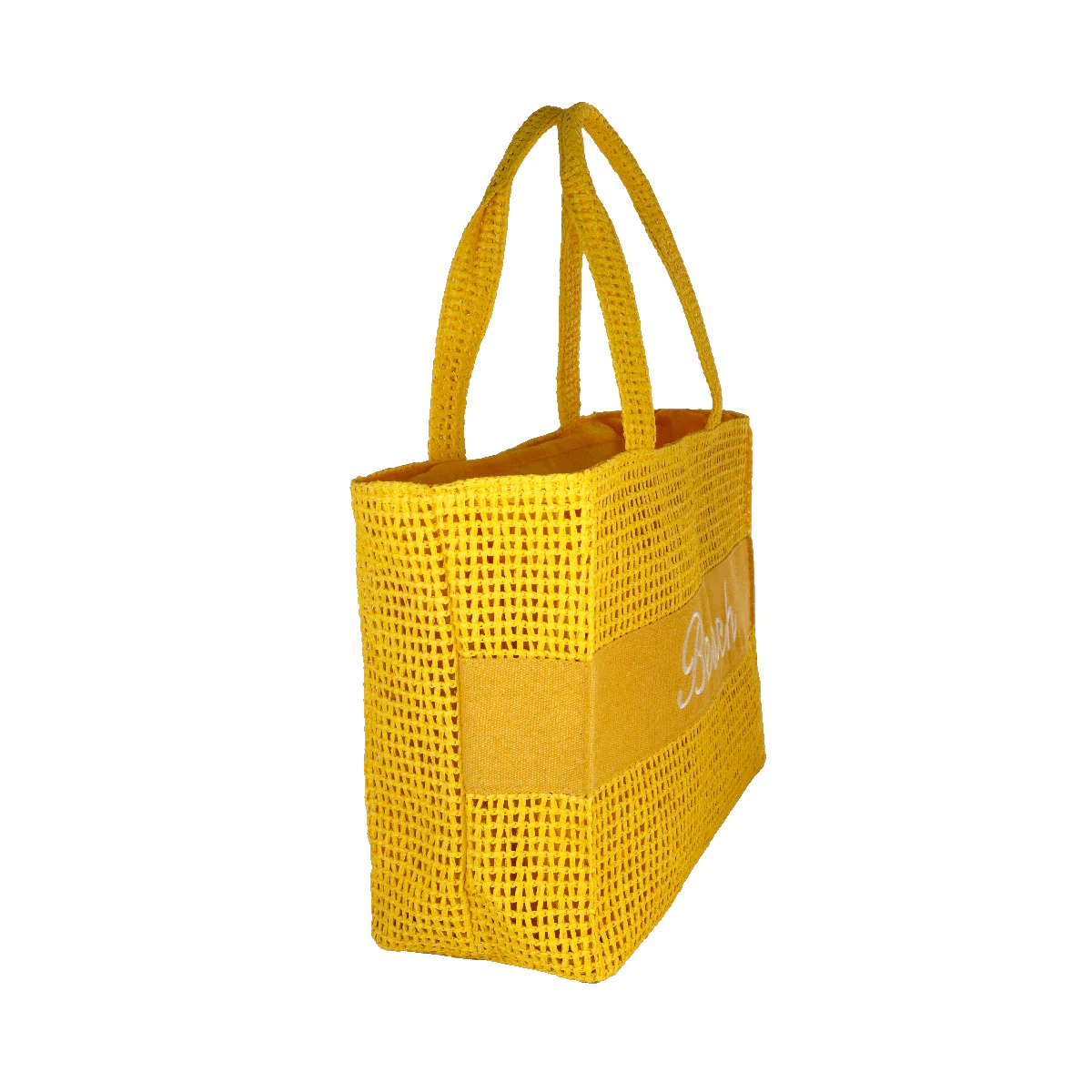Borsa mare gialla da Donna con scritta BEACH effetto rafia Camomilla Milano - Image 3