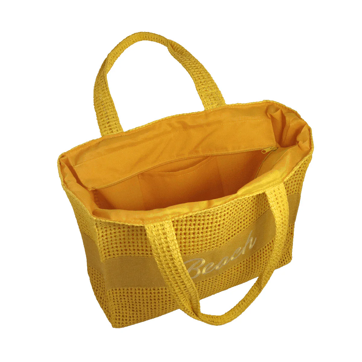 Borsa mare gialla da Donna con scritta BEACH effetto rafia Camomilla Milano - Image 5