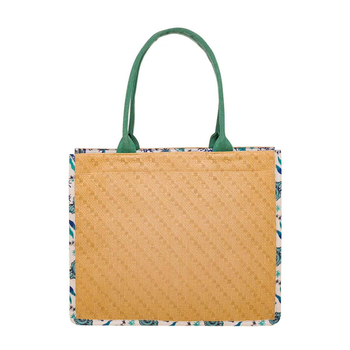 Borsa Mare in Paglia con Scritta Beach e Manici in Tessuto Verde Camomilla Milano - Image 3