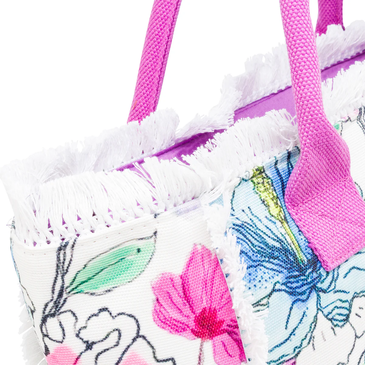 Borsa mare Rosa da Donna con stampa Floreale e Frange Lora Ferres On The Beach - Image 2