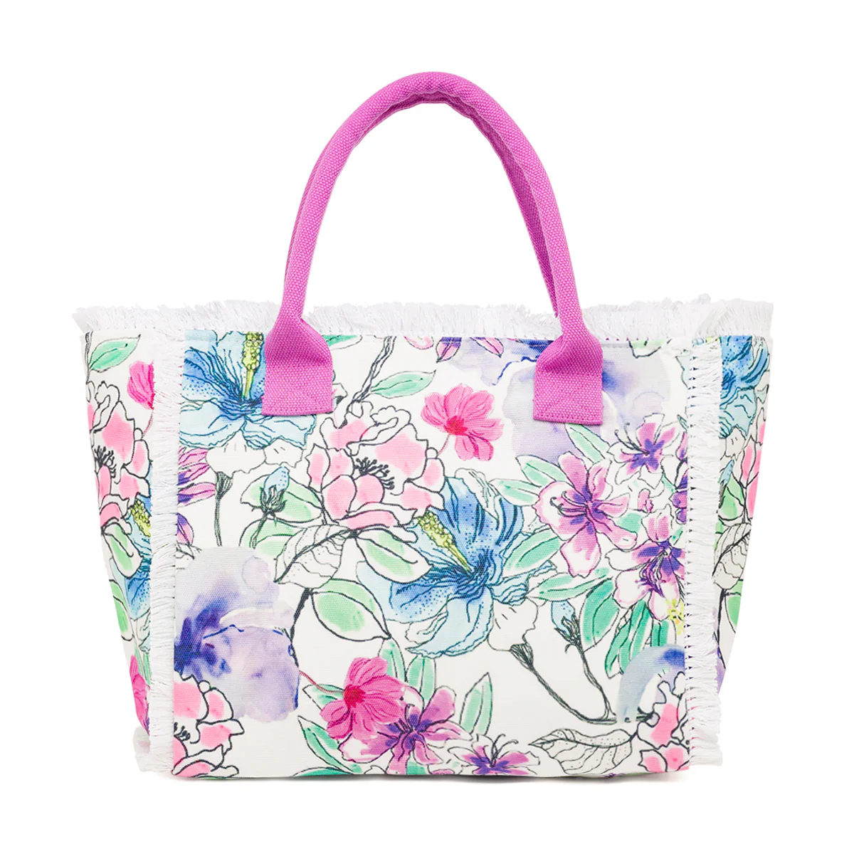 Borsa mare Rosa da Donna con stampa Floreale e Frange Lora Ferres On The Beach - Image 4