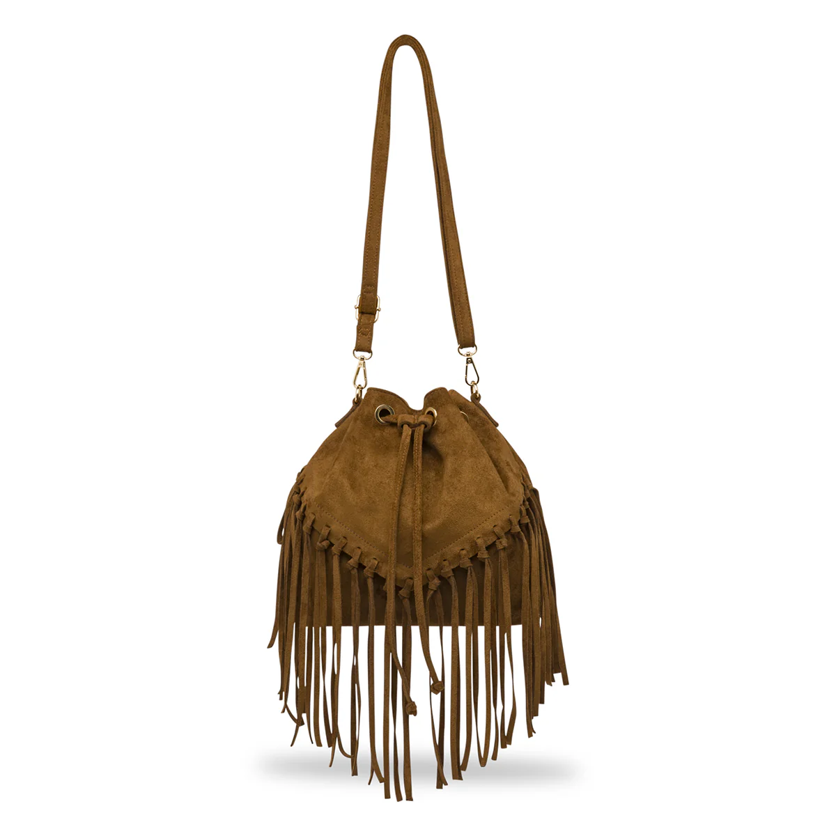 Borsa marrone effetto scamosciato da Donna con frange Lora Ferres