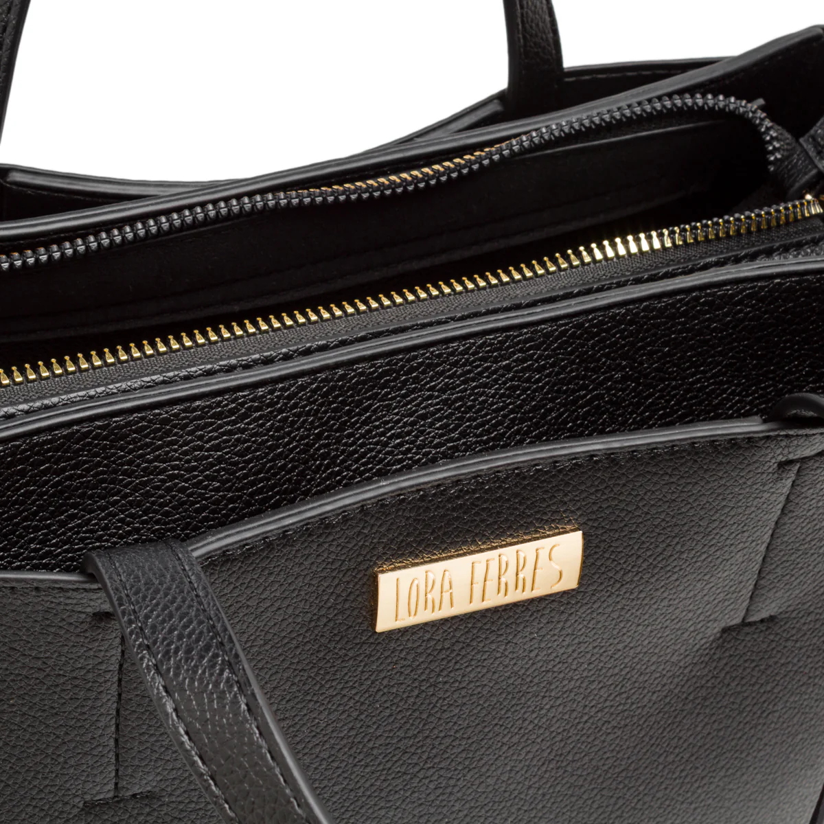 Borsa nera da Donna con dettaglio cuciture a vista Lora Ferres - Image 4