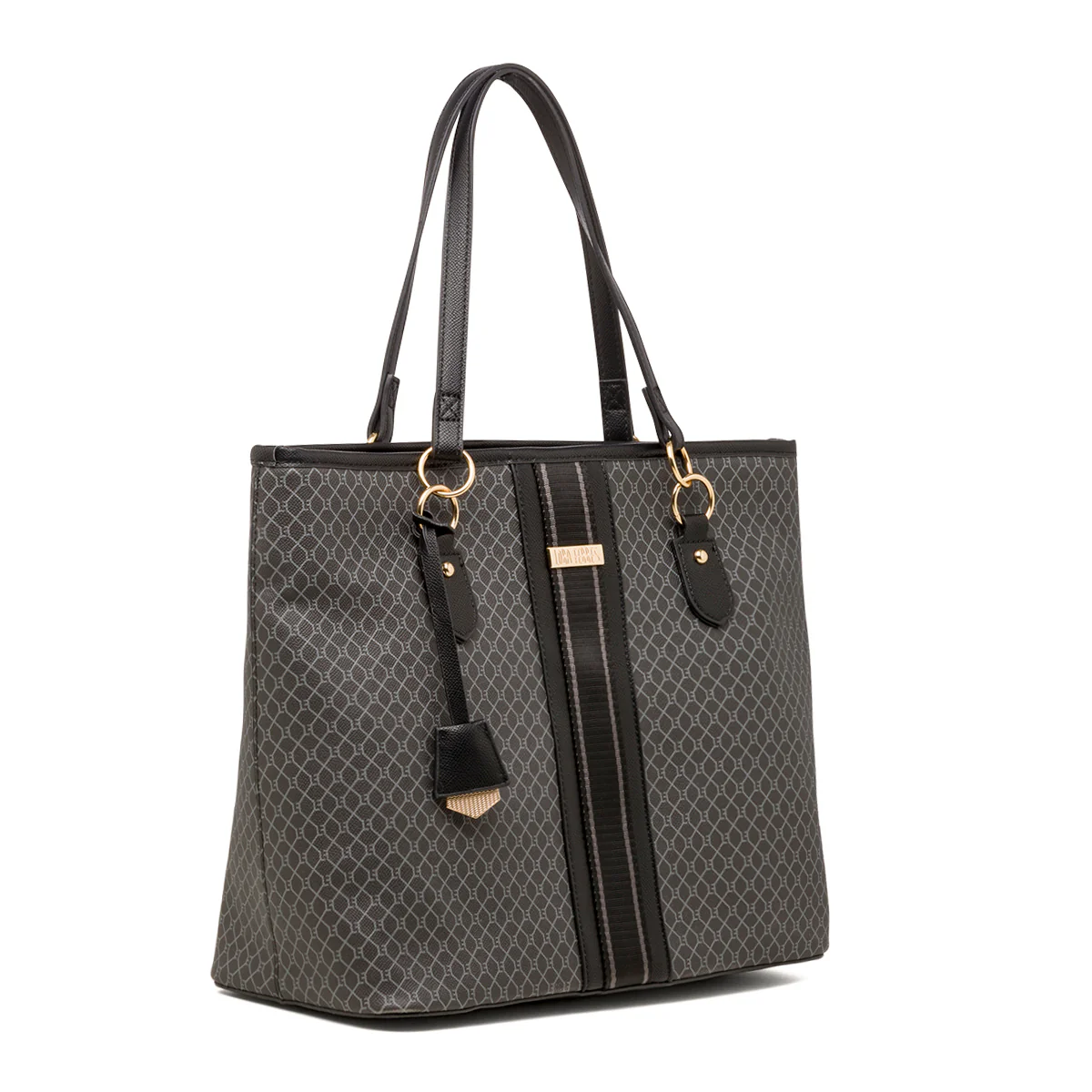Borsa s spalla da donna grigia e nera Lora Ferres con dettagli fantasia - Image 3