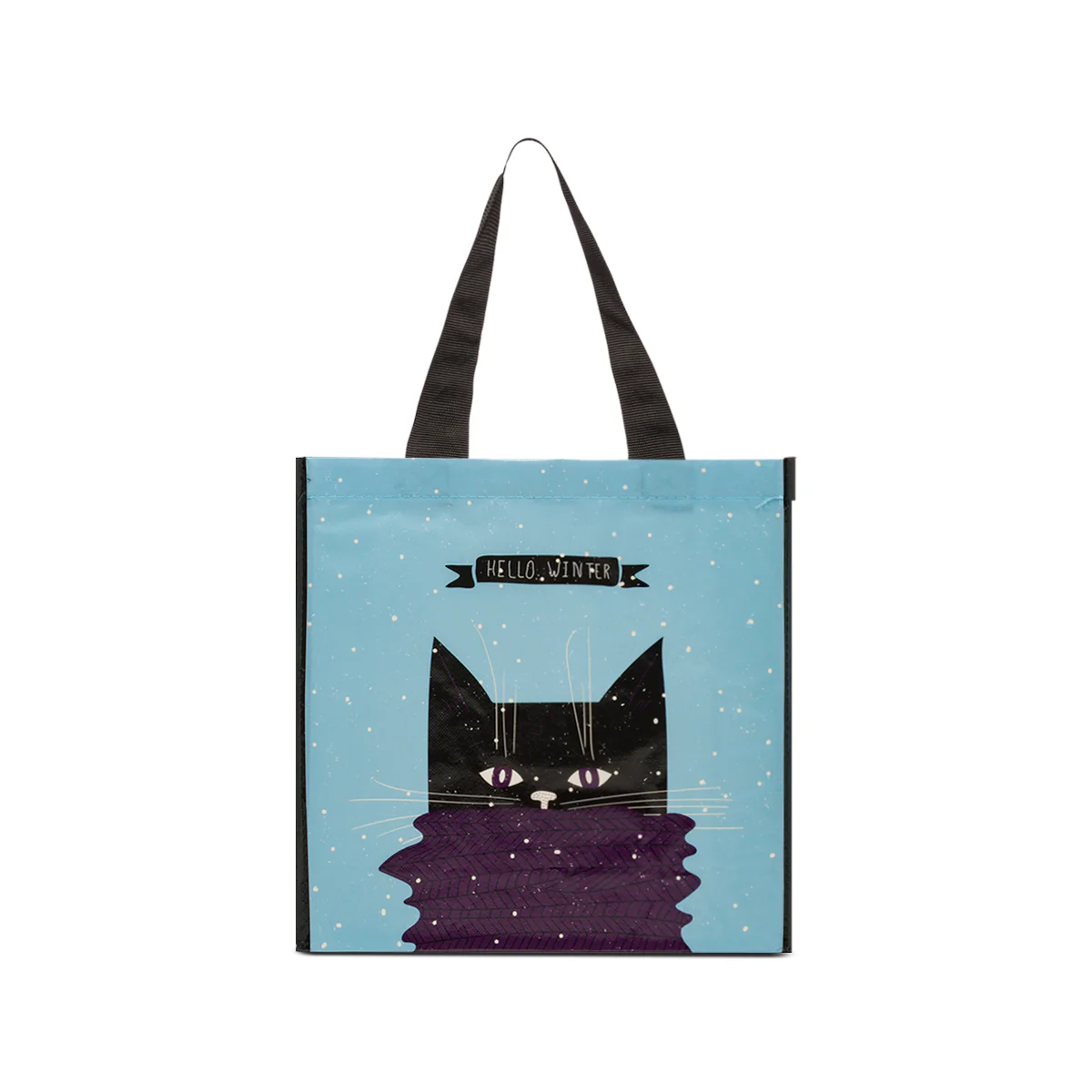 Borsa Shopper azzurra e nera piccola in TNT con grafica gatto - Image 2