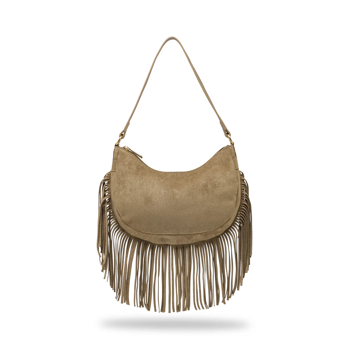 Borsa taupe effetto scamosciato Donna con frange Lora Ferres