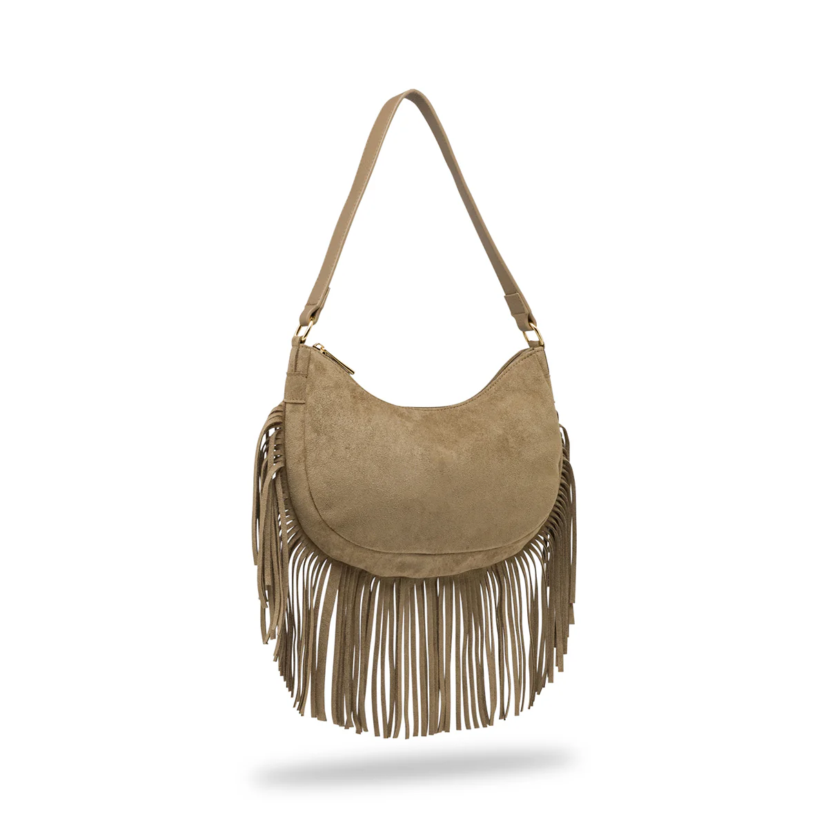 Borsa taupe effetto scamosciato Donna con frange Lora Ferres - Image 2