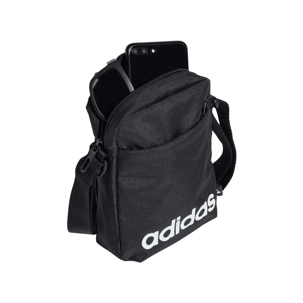 Borsello nero con tasca e logo frontale adidas - Image 3