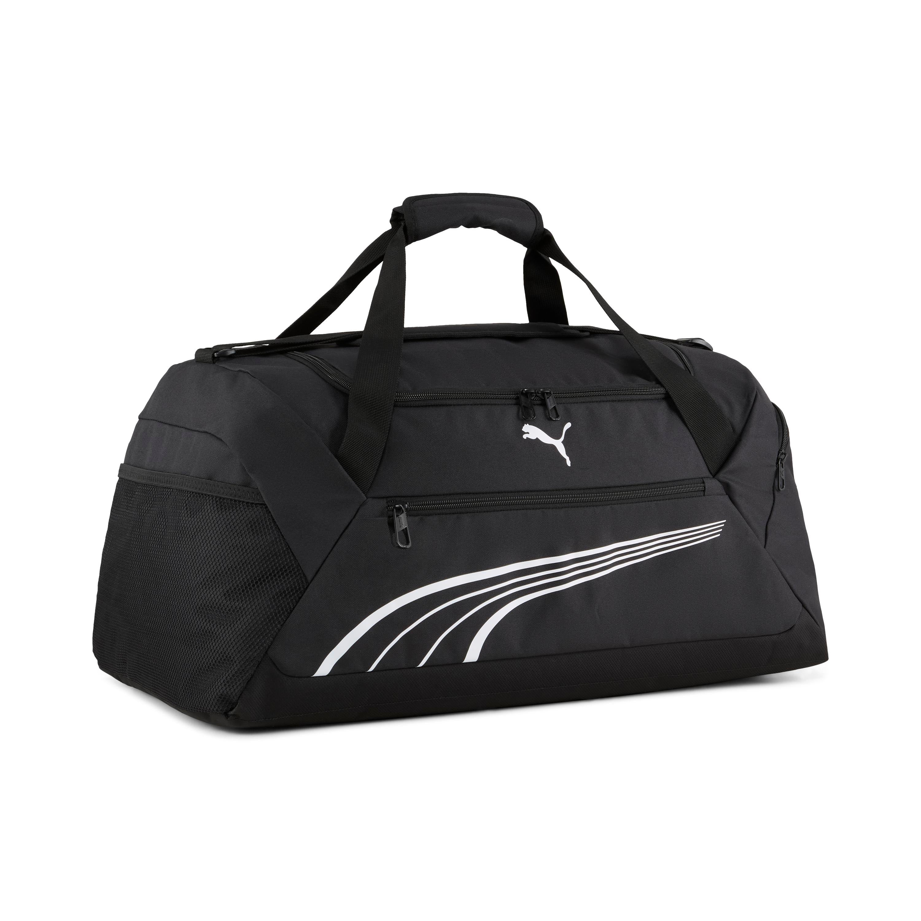 Borsone sportivo nero con tasche e tracolla con logo Puma Phase - Image 2