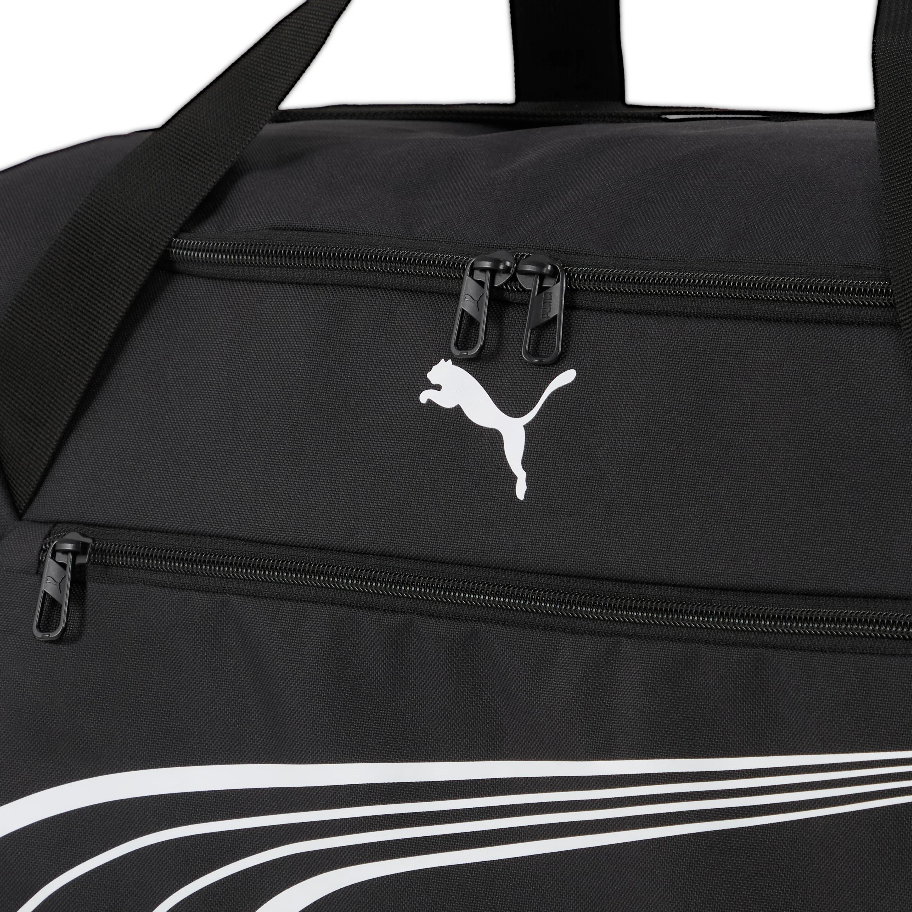Borsone sportivo nero con tasche e tracolla con logo Puma Phase - Image 3