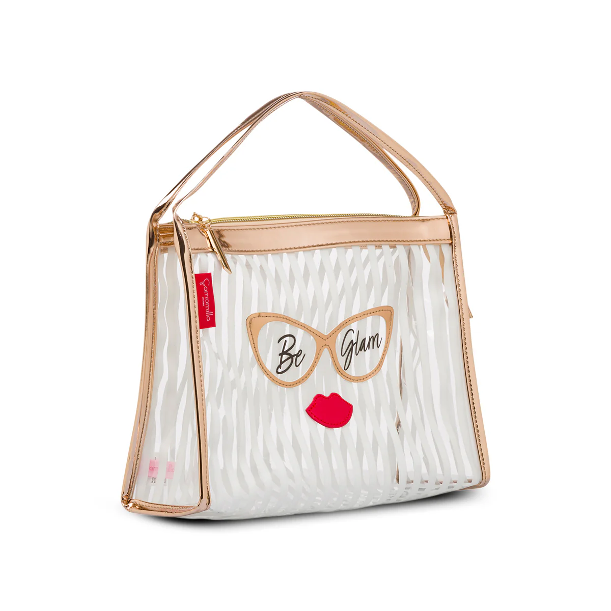 Busta beauty case con manici bianchi e oro rosa Camomilla Milano Be Chic