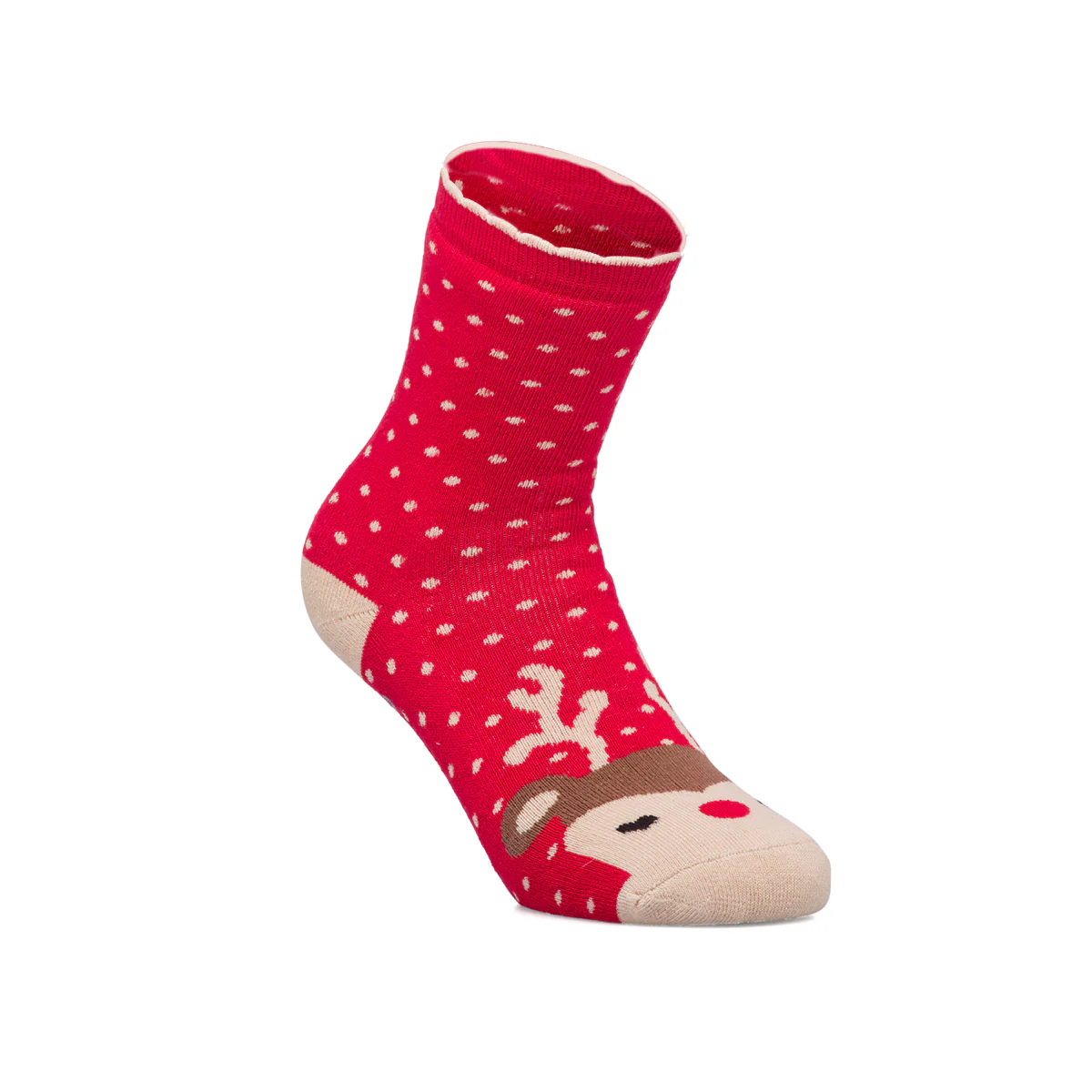 Calzini antiscivolo natalizi rossi da donna con ricamo Renna di Natale - Image 2