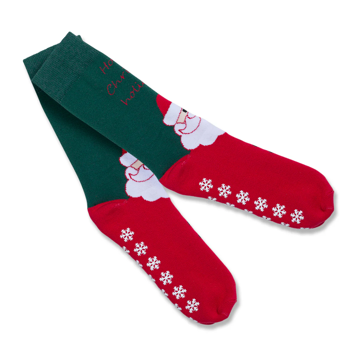 Calzini antiscivolo natalizi verdi e rossi da uomo con ricamo Babbo Natale - Image 4