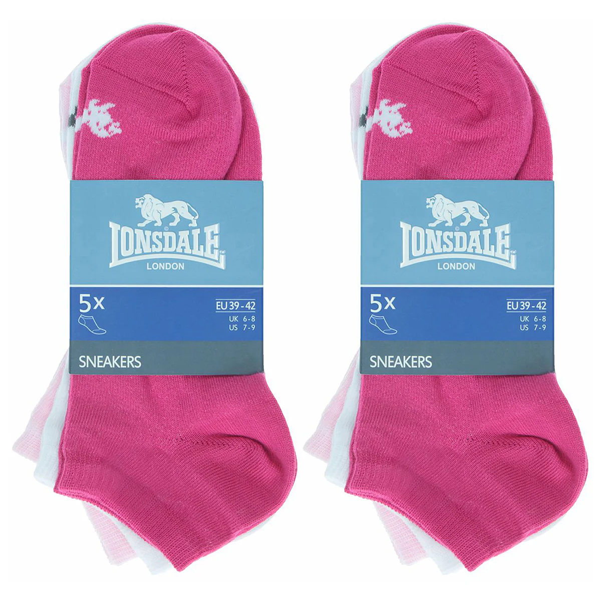 Calzini corti 5 paia da Donna rosa bianco e fucsia Lonsdale