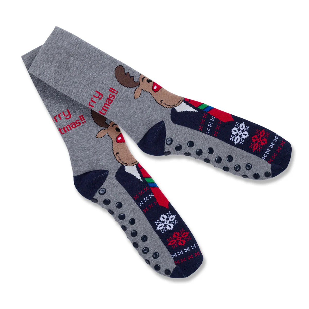 Calzini natalizi grigi e blu da uomo con ricamo Renna di Natale - Image 4