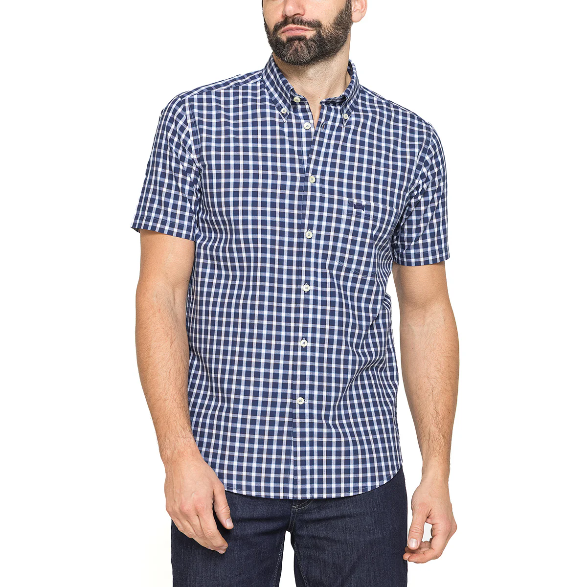 Camicia a maniche corte a quadretti blu e bianca da Uomo Carrera Jeans