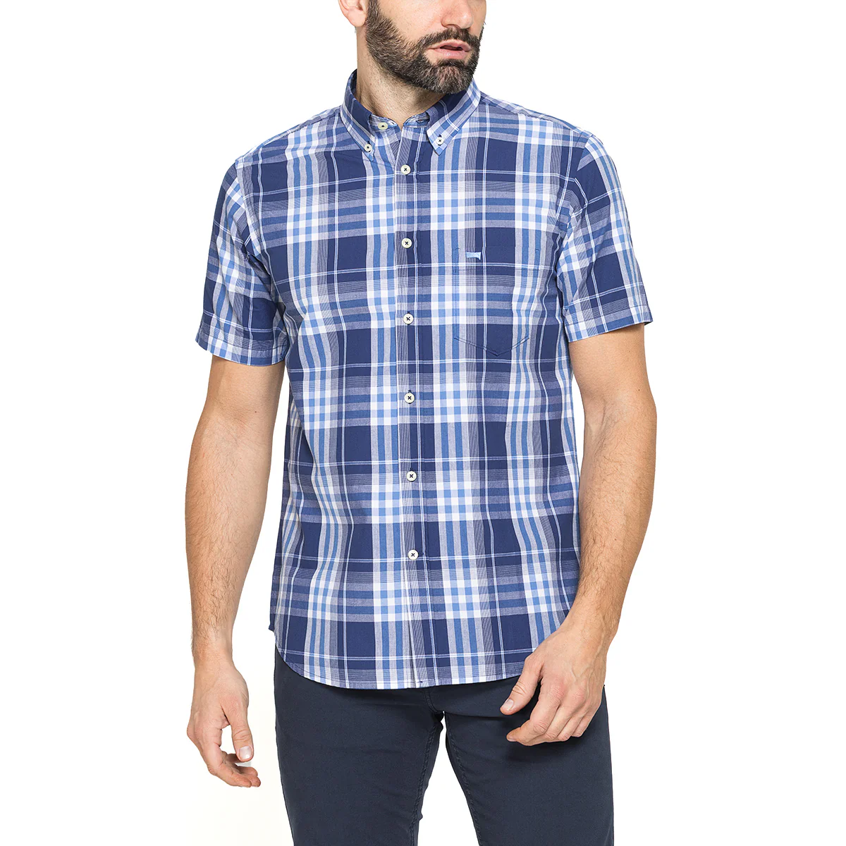 Camicia a maniche corte a quadretti da Uomo blu e bianca Carrera Jeans